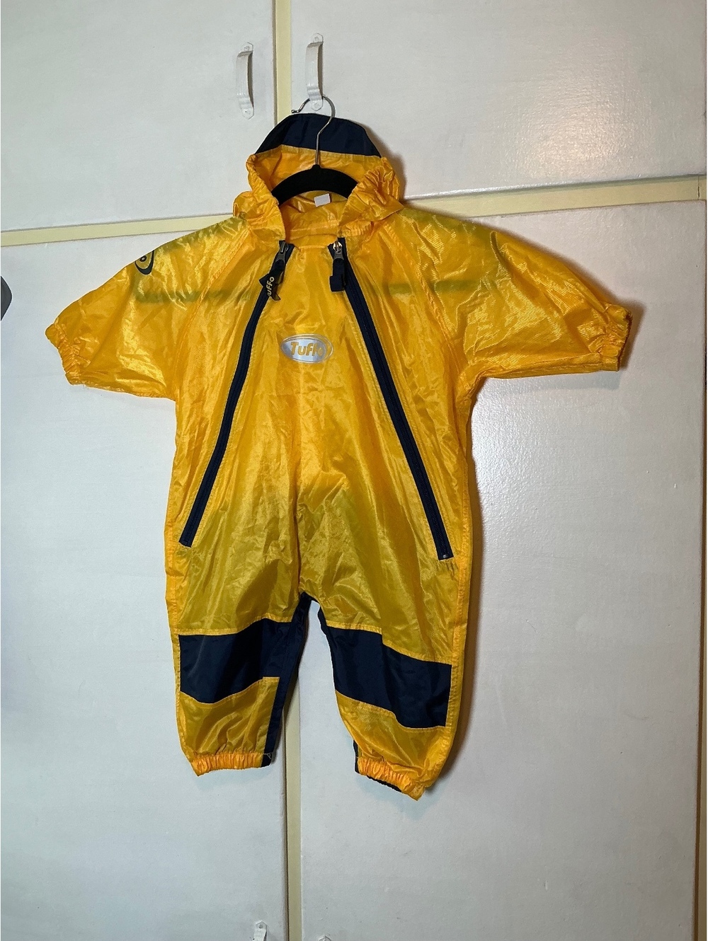 Tuffo Muddy Buddy Yellow Navy Waterproof Rain Suit Coverall Kids Size 12T
